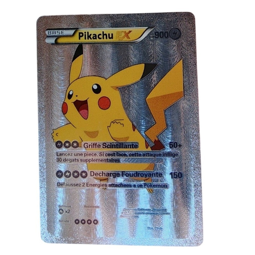 Pokemon Pikachu EX Silver Metal Custom Card French HP 900 Shiny TCG Fan Art Gift